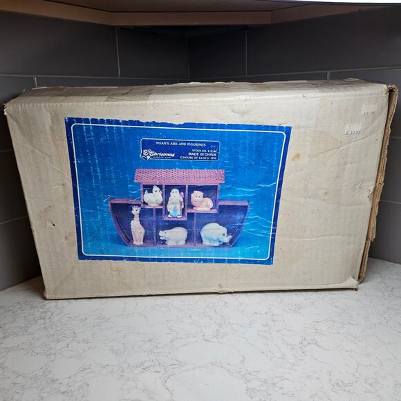 Vintage 1990 HOL House of Lloyd Noah’s Ark 6 Ceramic Figures w/ Wooden Ark BOX - Picture 7 of 7
